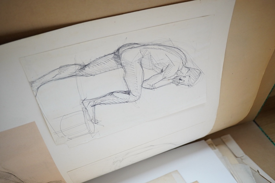 A large folio of mostly sketches, figural, architectural etc, several signed 'Antonin', largest 84 x 55cm. Condition - varies